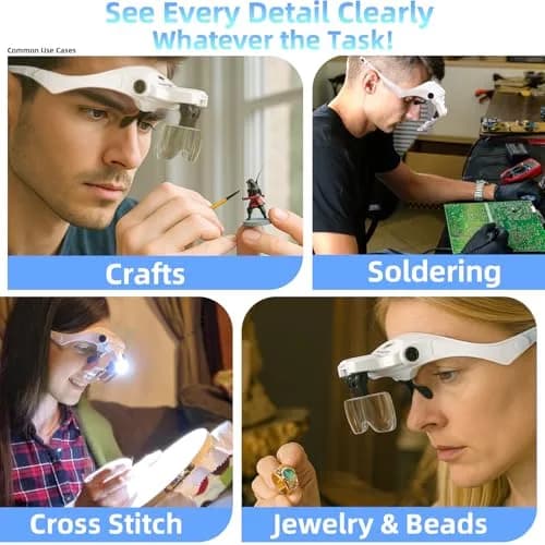 Tmango Rechargeable Head Magnifier 1.0X-3.5X | Hands-Free Jewelry & Craft Lighted Headband thumbnail 4