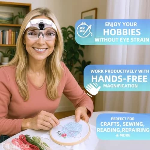 Tmango Rechargeable Head Magnifier 1.0X-3.5X | Hands-Free Jewelry & Craft Lighted Headband thumbnail 2