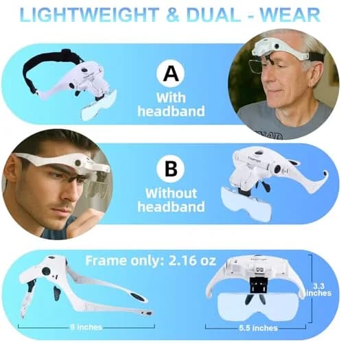 Tmango Rechargeable Head Magnifier 1.0X-3.5X | Hands-Free Jewelry & Craft Lighted Headband thumbnail 3
