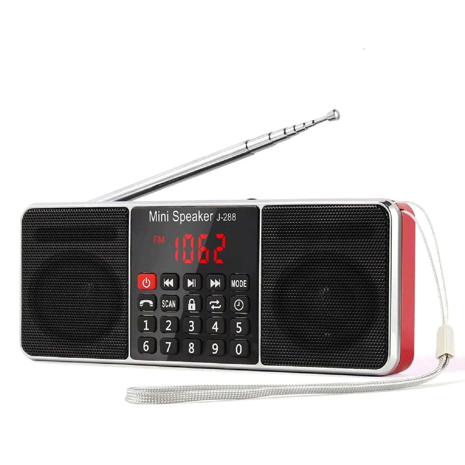 PRUNUS J-288 Portable Radio AM FM Bluetooth Speaker | 56cm Long Antenna, 10H Playtime, 5-in-1 Stereo Sound — Red