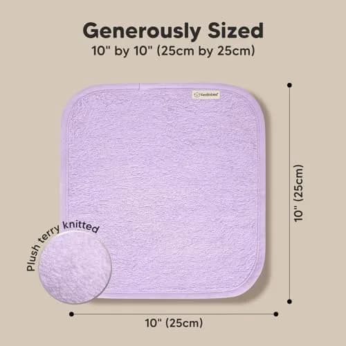 KeaBabies Baby Washcloths 10x10 in Soft Lilac | Ultra-Soft Bamboo Face & Body Cloths thumbnail 4
