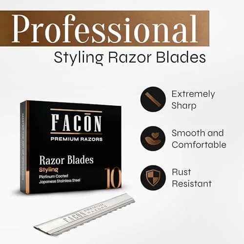 FACON Professional Hair Styling Razor Replacement Blades 10 Count | Precision Japanese Stainless Steel thumbnail 2