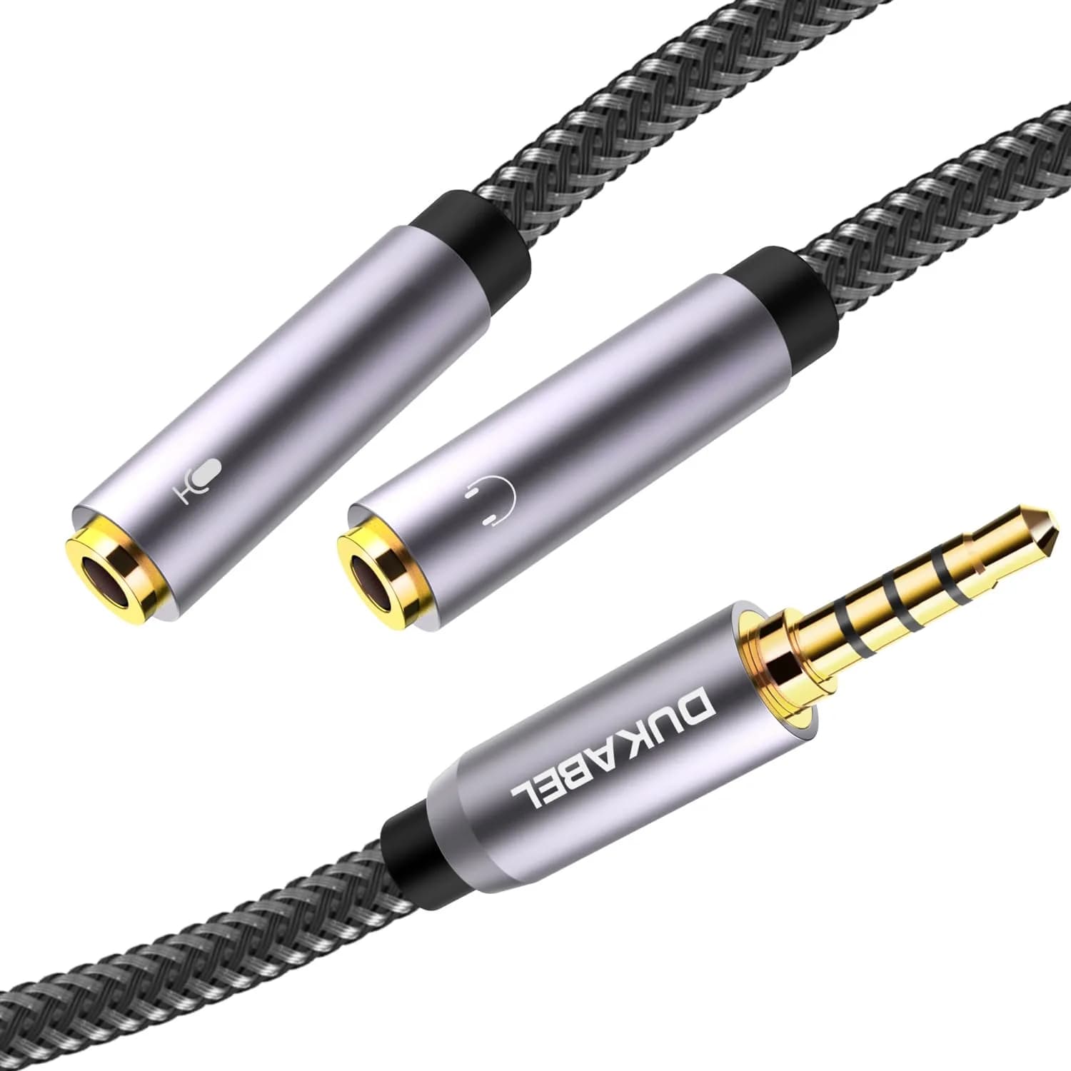 DUKABEL Long Headsets Splitter Adapter, Mic & Audio Y Cable - 1.2m | 3.5mm Dual Ports for PC & Devices — 120 cm