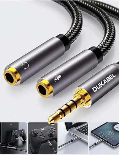 DUKABEL Long Headsets Splitter Adapter, Mic & Audio Y Cable - 1.2m | 3.5mm Dual Ports for PC & Devices thumbnail 8