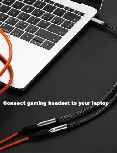 DUKABEL Long Headsets Splitter Adapter, Mic & Audio Y Cable - 1.2m | 3.5mm Dual Ports for PC & Devices thumbnail 3