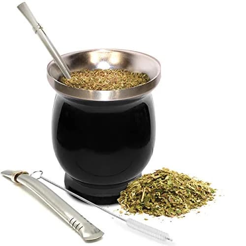 Norte Group Stainless Steel Double-Walled Yerba Mate Gourd Tea Cup Set with Bombilla & Brush | 8oz (237ml) Black thumbnail 1
