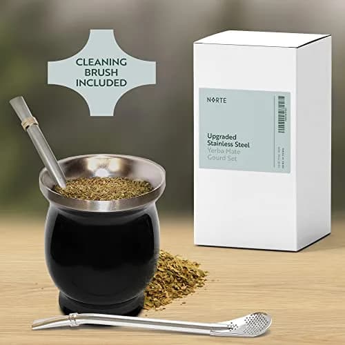 Norte Group Stainless Steel Double-Walled Yerba Mate Gourd Tea Cup Set with Bombilla & Brush | 8oz (237ml) Black thumbnail 6
