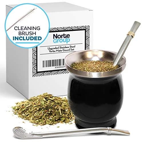 Norte Group Stainless Steel Double-Walled Yerba Mate Gourd Tea Cup Set with Bombilla & Brush | 8oz (237ml) Black thumbnail 7