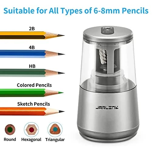 JARLINK Electric Pencil Sharpener Heavy Duty Helical Blade Auto Stop 13.2cm (5.2in) | Fast Sharpening for Students & Artists thumbnail 4