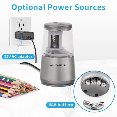 JARLINK Electric Pencil Sharpener Heavy Duty Helical Blade Auto Stop 13.2cm (5.2in) | Fast Sharpening for Students & Artists thumbnail 5