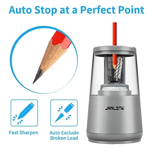 JARLINK Electric Pencil Sharpener Heavy Duty Helical Blade Auto Stop 13.2cm (5.2in) | Fast Sharpening for Students & Artists thumbnail 3