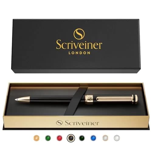 Scriveiner Black Lacquer Ballpoint Pen -Luxury Executive Brass Writing Instrument, Gold Plated, Schmidt Refill, Gift Set (1 Count, 140mm) thumbnail 1