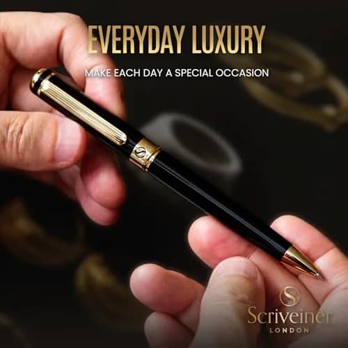 Scriveiner Black Lacquer Ballpoint Pen -Luxury Executive Brass Writing Instrument, Gold Plated, Schmidt Refill, Gift Set (1 Count, 140mm) thumbnail 5