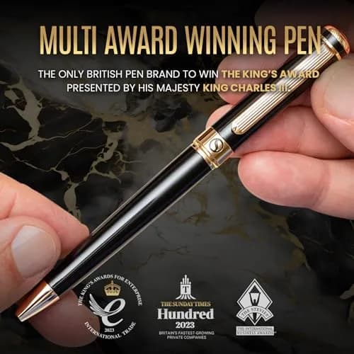 Scriveiner Black Lacquer Ballpoint Pen -Luxury Executive Brass Writing Instrument, Gold Plated, Schmidt Refill, Gift Set (1 Count, 140mm) thumbnail 7