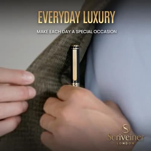 Scriveiner Black Lacquer Ballpoint Pen -Luxury Executive Brass Writing Instrument, Gold Plated, Schmidt Refill, Gift Set (1 Count, 140mm) thumbnail 8
