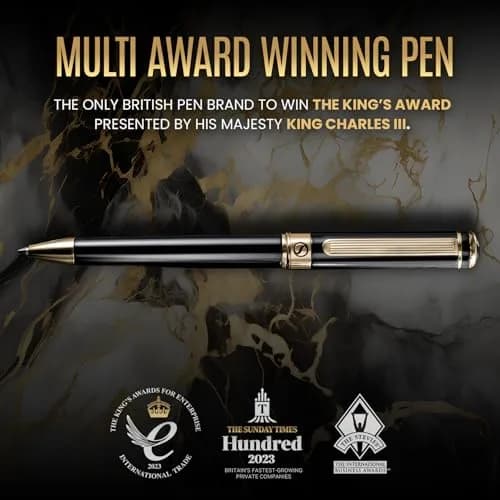 Scriveiner Black Lacquer Ballpoint Pen -Luxury Executive Brass Writing Instrument, Gold Plated, Schmidt Refill, Gift Set (1 Count, 140mm) thumbnail 9