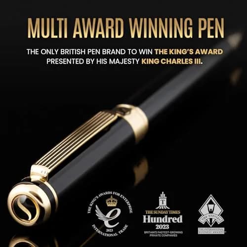 Scriveiner Black Lacquer Ballpoint Pen -Luxury Executive Brass Writing Instrument, Gold Plated, Schmidt Refill, Gift Set (1 Count, 140mm) thumbnail 2