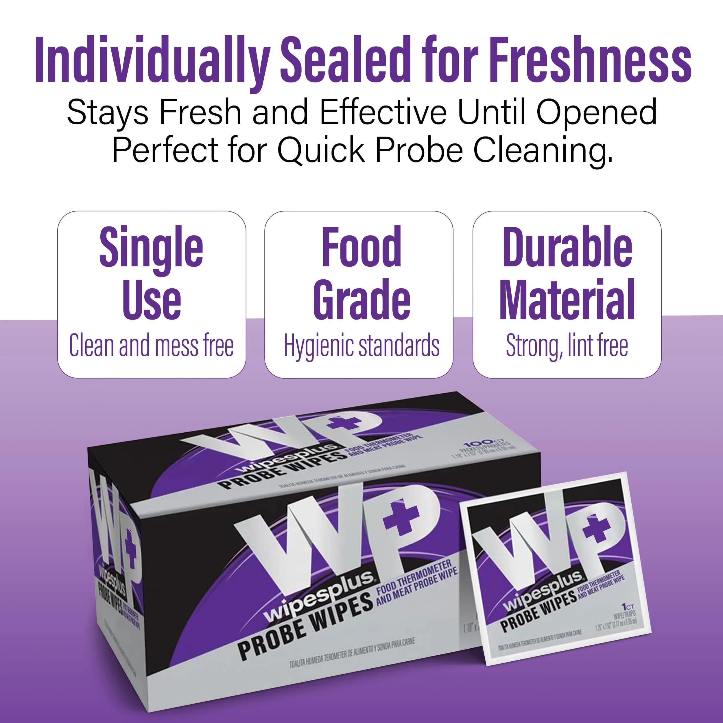 WIPESPLUS Thermometer Sanitizing Wipes - Probe Wipe Sachet - 100 Count | Food Contact Safe, No-Rinse Formula - view 5