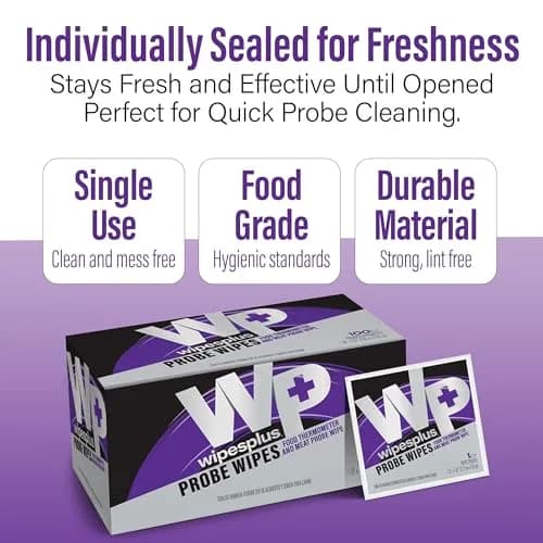 WIPESPLUS Thermometer Sanitizing Wipes - Probe Wipe Sachet - 100 Count | Food Contact Safe, No-Rinse Formula thumbnail 5