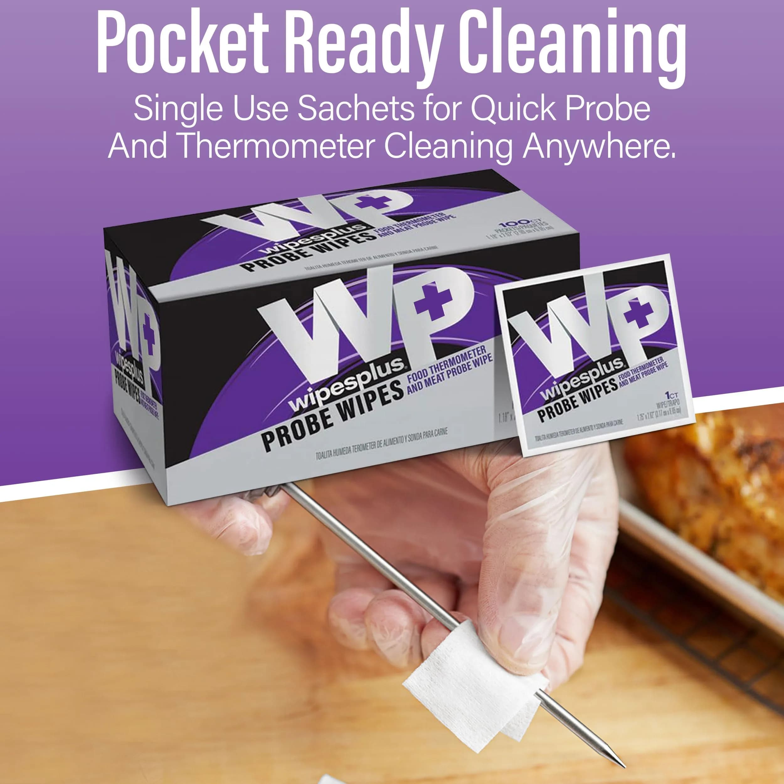 WIPESPLUS Thermometer Sanitizing Wipes - Probe Wipe Sachet - 100 Count | Food Contact Safe, No-Rinse Formula - view 6