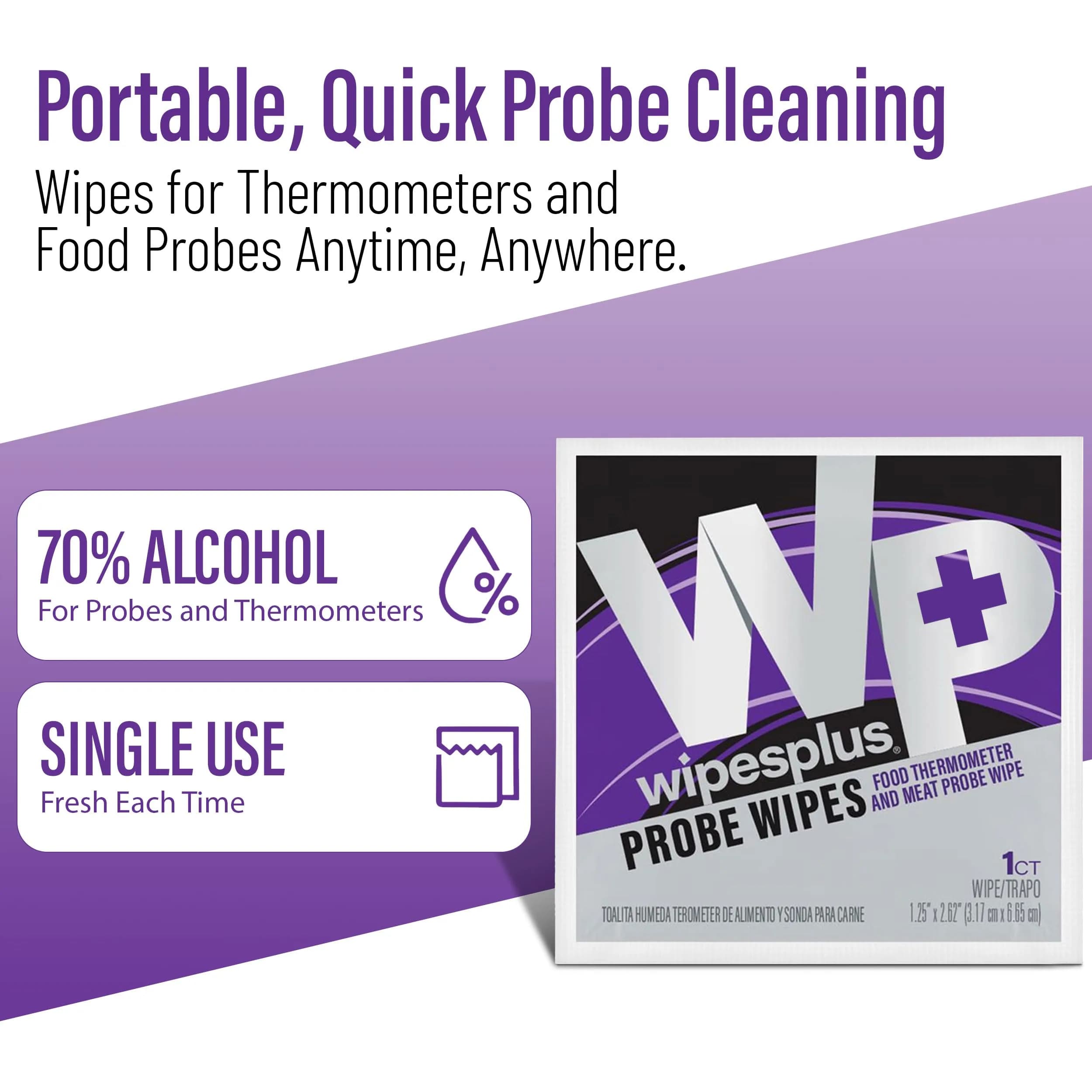 WIPESPLUS Thermometer Sanitizing Wipes - Probe Wipe Sachet - 100 Count | Food Contact Safe, No-Rinse Formula - view 3
