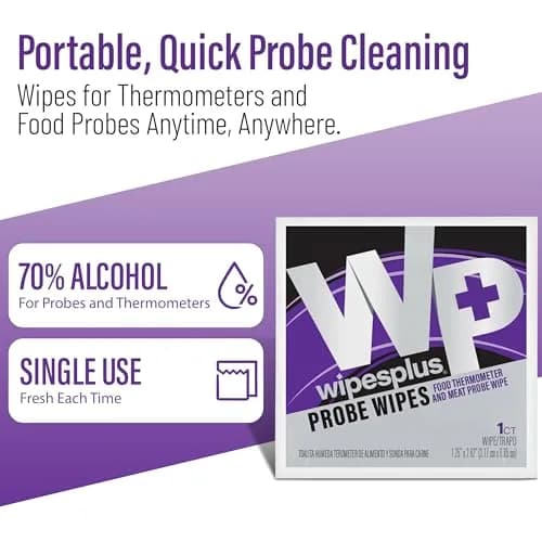 WIPESPLUS Thermometer Sanitizing Wipes - Probe Wipe Sachet - 100 Count | Food Contact Safe, No-Rinse Formula thumbnail 3