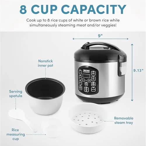 AROMA Professional 8-Cup Digital Rice & Grain Multicooker 2Qt | Versatile Cooking with Sauté-then-Simmer STS® thumbnail 3