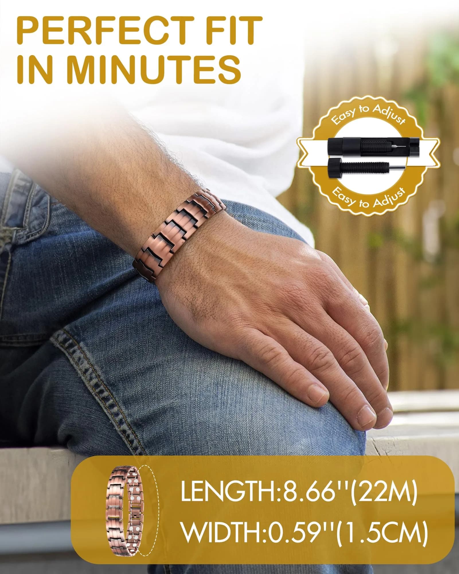Feraco Copper Magnetic Bracelet for Men | 22cm (8.66") - view 6