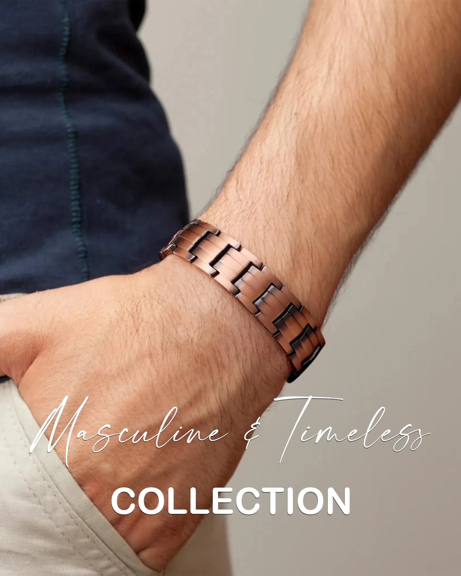 Feraco Men's Elegant Copper Magnetic Bracelet - 99.99% Solid Copper with Double-Row Magnets - view 3
