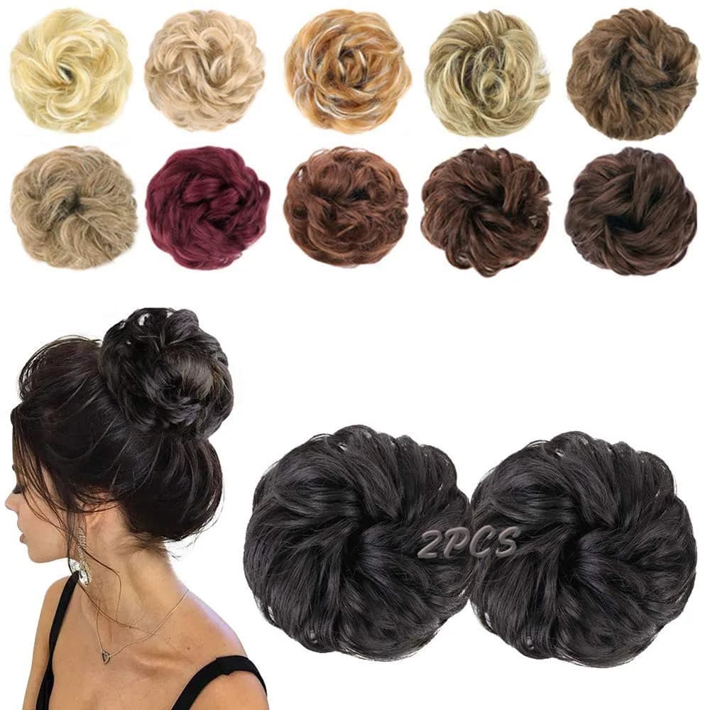 MORICA 2PCS Messy Bun Hair Piece for Women, Natural Black | Thick Volum Bun Synthetic Hair Extension — 2PCS-Natural Black