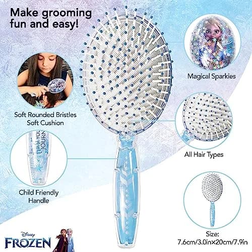 LUV HER Disney Frozen II Girls Snowflake Confetti Hair Brush featuring Elsa, Silver - Ages 3+ | Gentle Detangling for Kids thumbnail 4