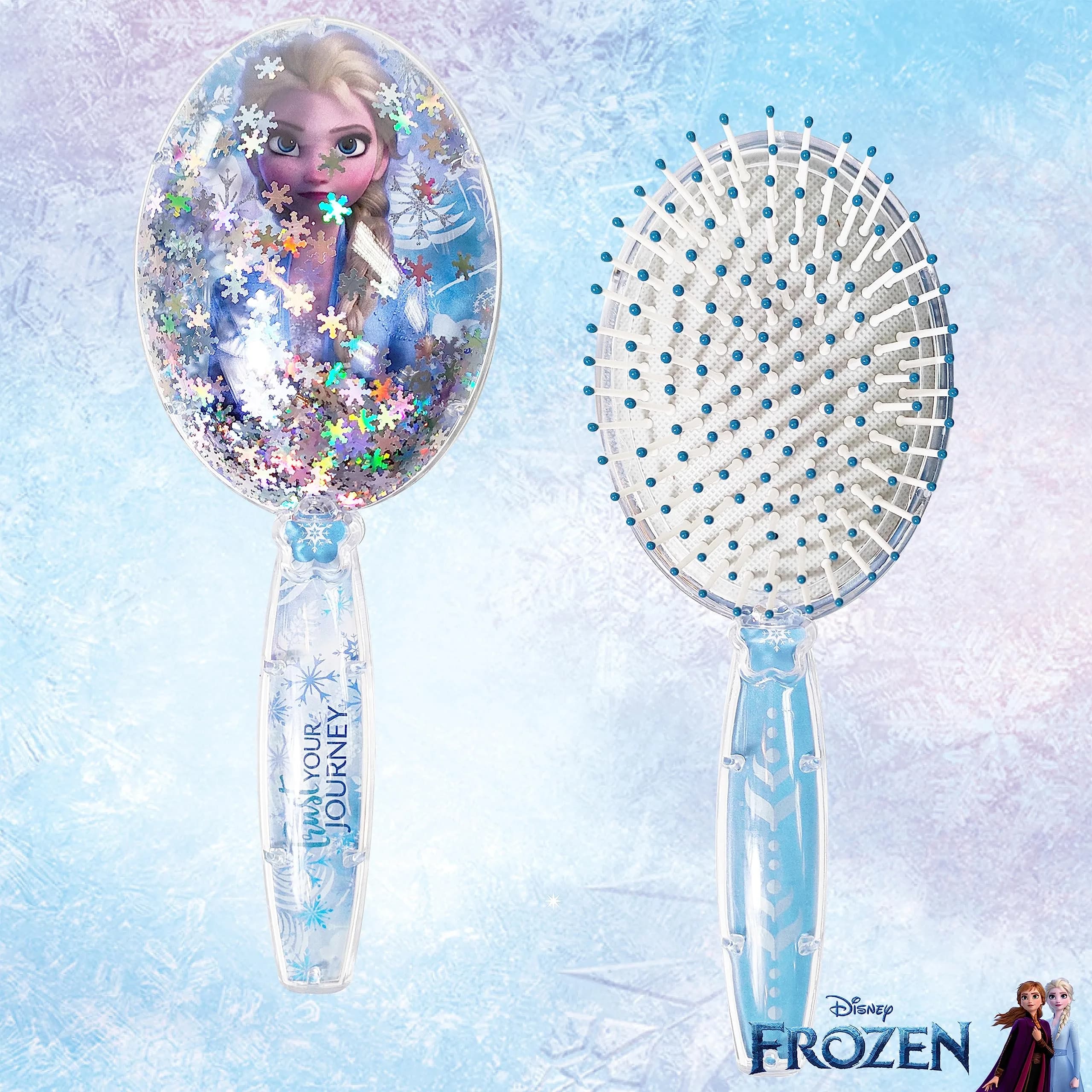 LUV HER Disney Frozen II Girls Snowflake Confetti Hair Brush featuring Elsa, Silver - Ages 3+ | Gentle Detangling for Kids - view 7