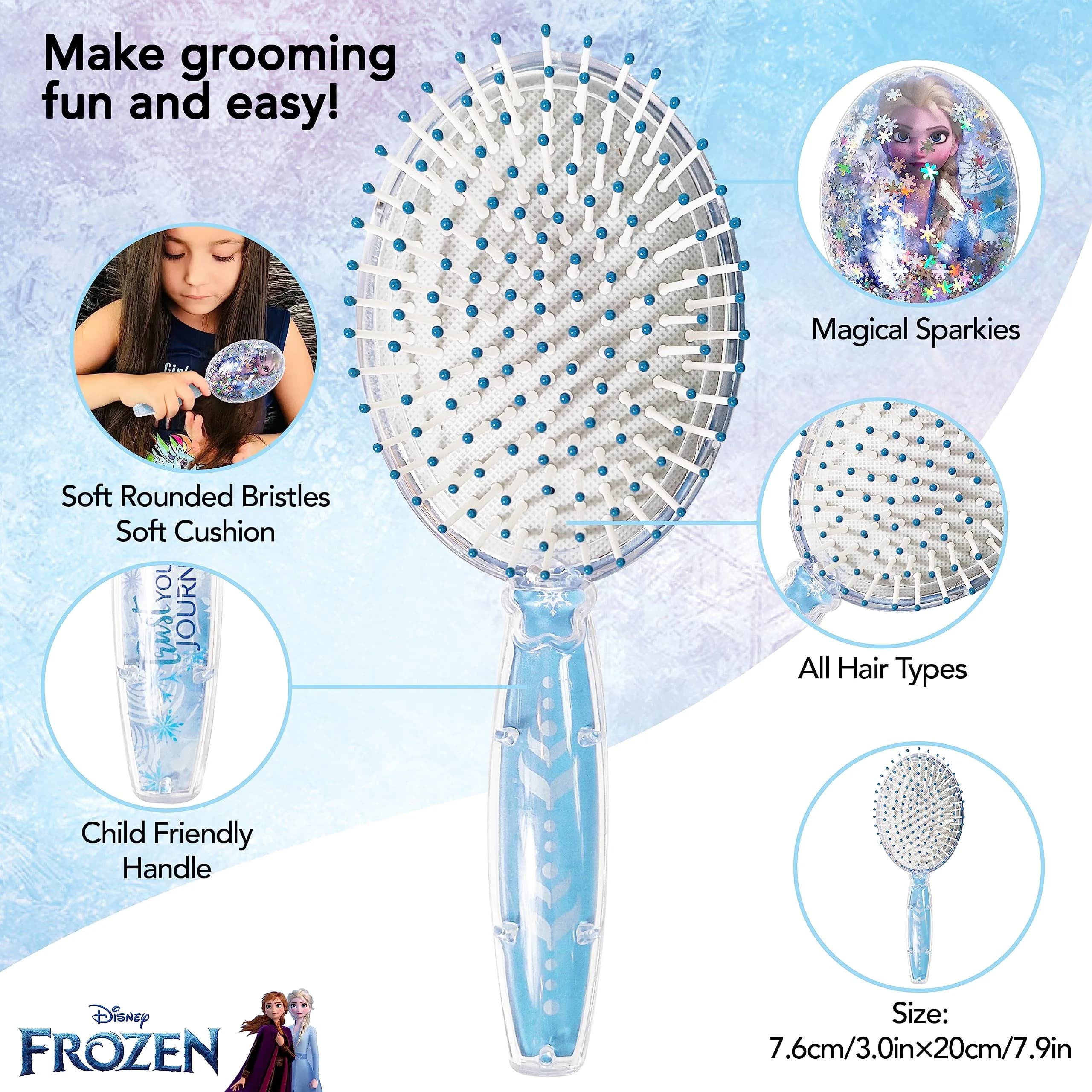 LUV HER Disney Frozen II Girls Snowflake Confetti Hair Brush featuring Elsa, Silver - Ages 3+ | Gentle Detangling for Kids - view 4