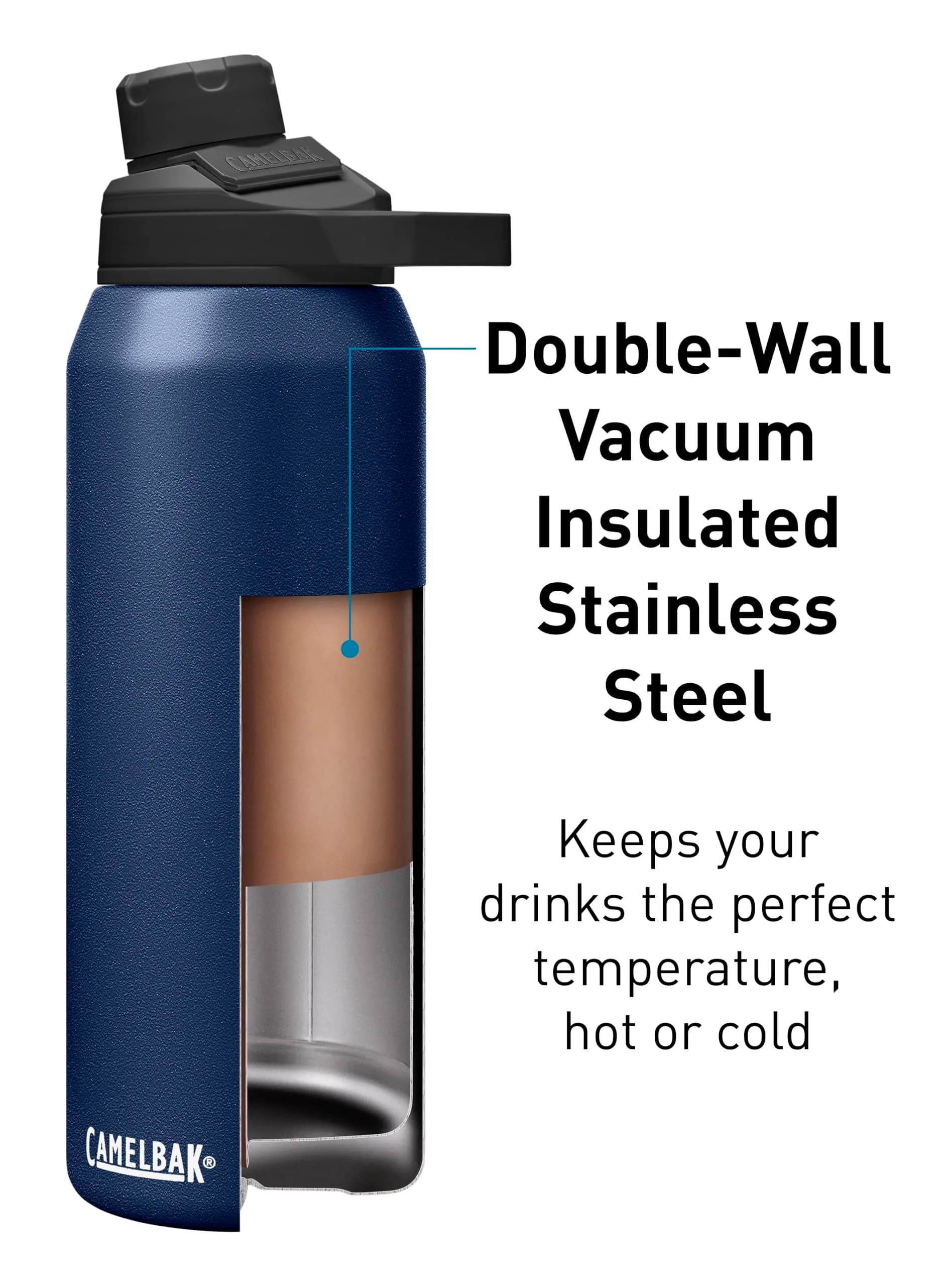 CamelBak Chute Mag 946ml Navy Stainless Steel Water Bottle with Magnetic Cap - view 3