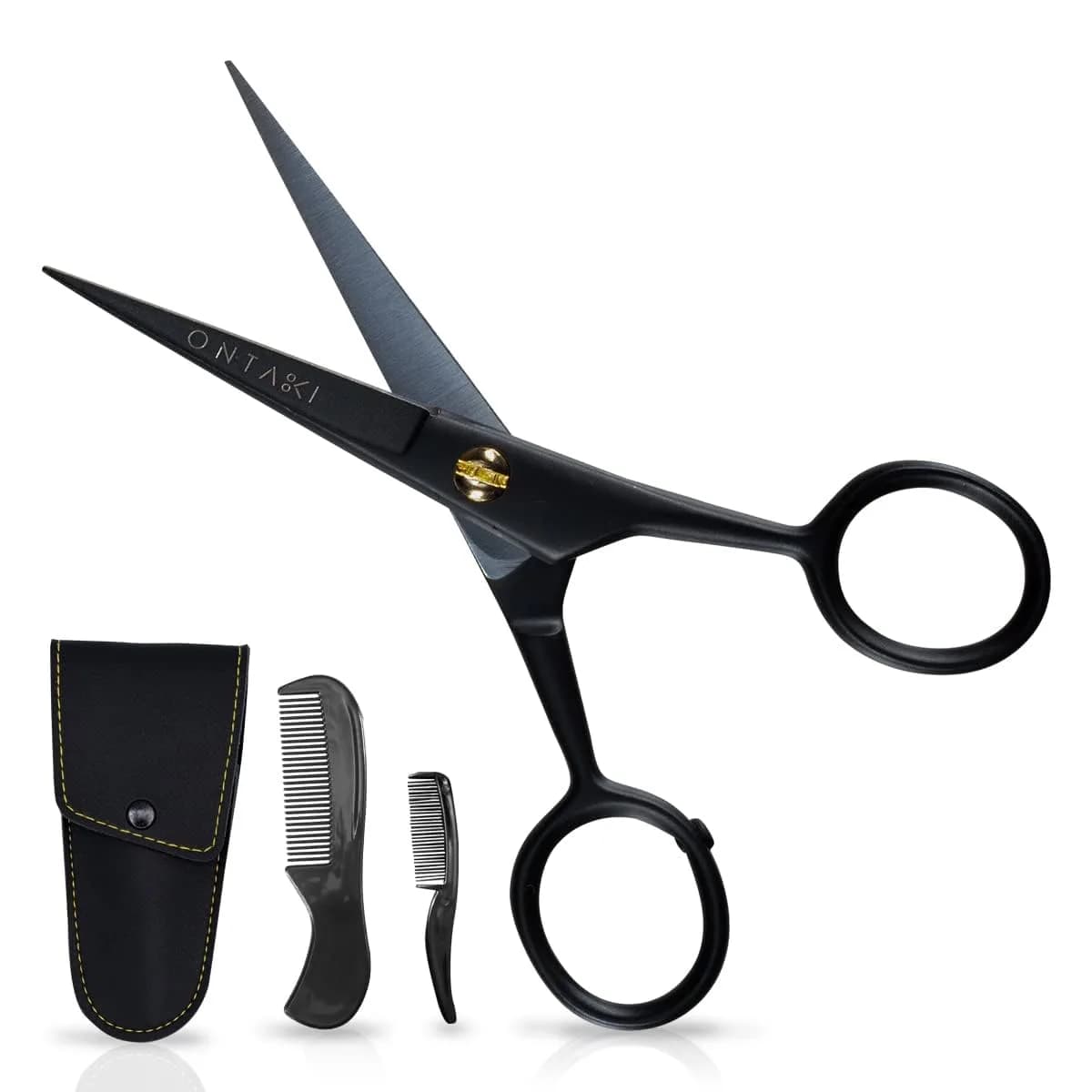 Ontaki 5" Black German Steel Beard & Mustache Scissors (3-Pack) | Precision Styling for Men — American