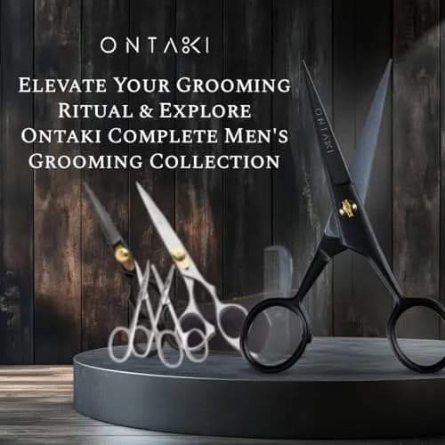 Ontaki 5" Black German Steel Beard & Mustache Scissors (3-Pack) | Precision Styling for Men thumbnail 4