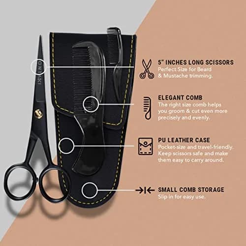 Ontaki 5" Black German Steel Beard & Mustache Scissors (3-Pack) | Precision Styling for Men thumbnail 2