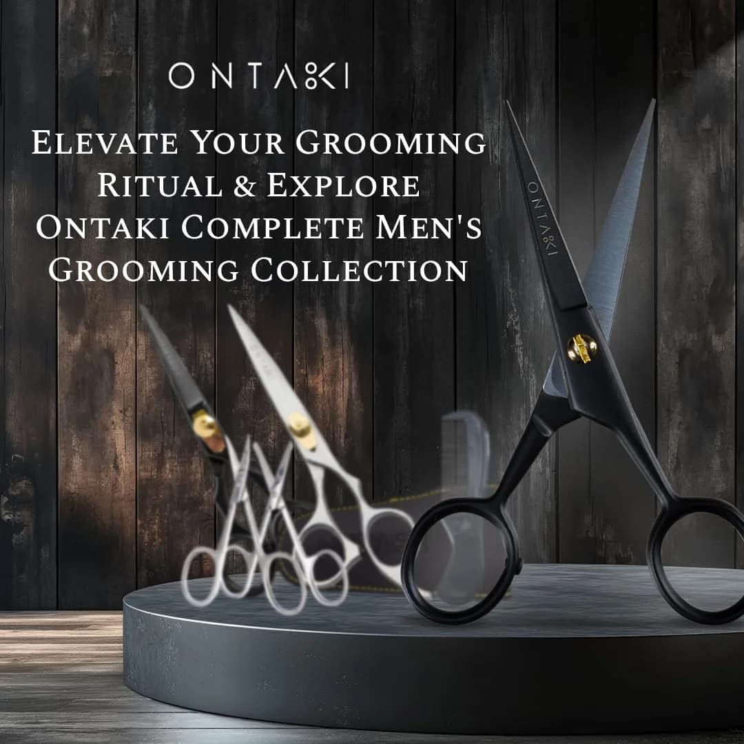 Ontaki 5" Black German Steel Beard & Mustache Scissors (3-Pack) | Precision Styling for Men - view 4