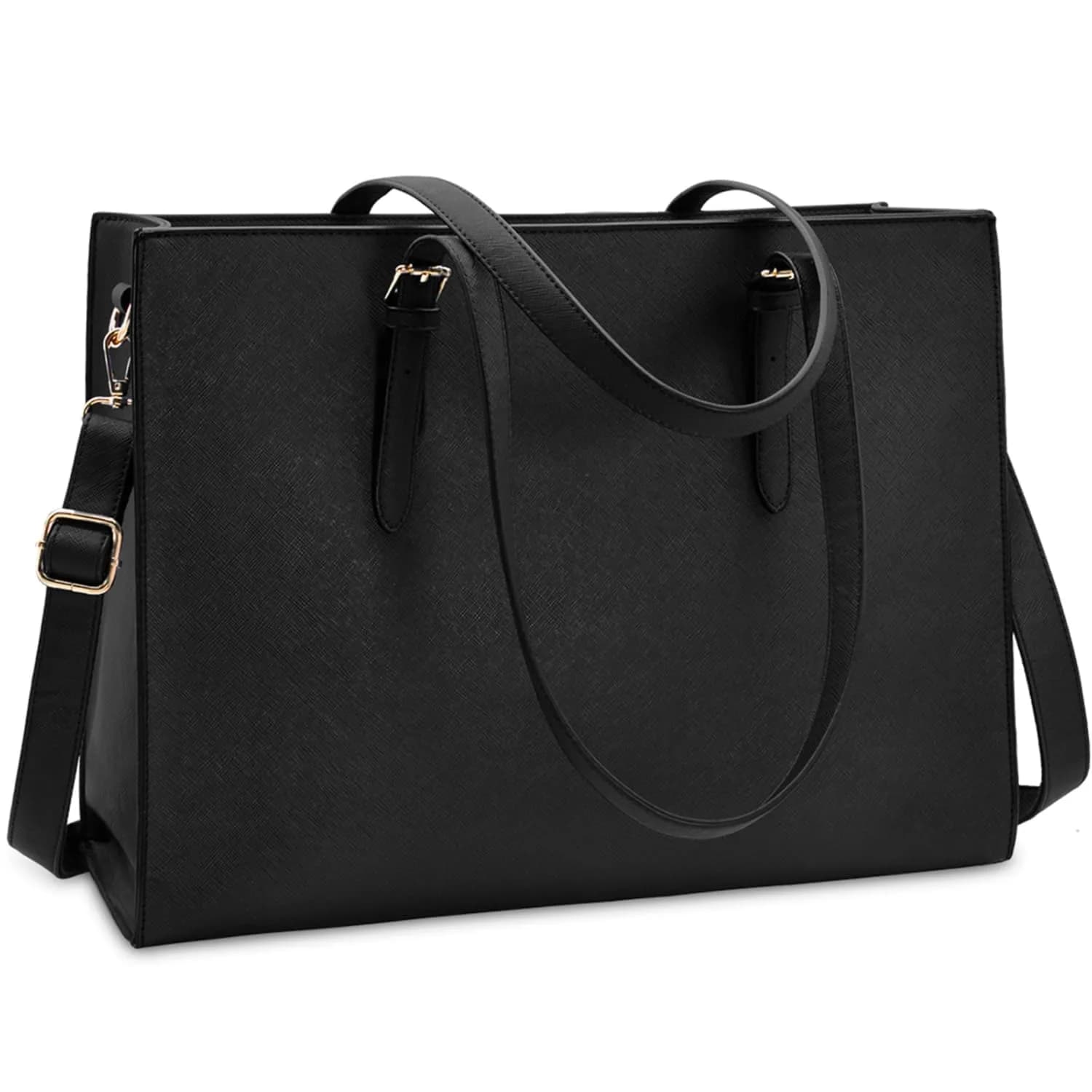 NUBILY Laptop Bag for Women 15.6" Vegan Leather Tote | Water-Resistant, Lightweight & Stylish — Black