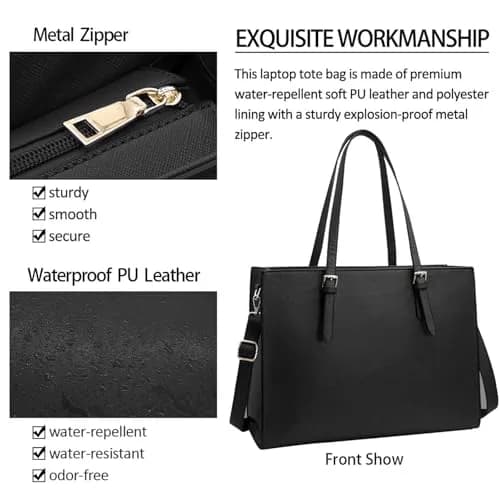NUBILY Laptop Bag for Women 15.6" Vegan Leather Tote | Water-Resistant, Lightweight & Stylish thumbnail 3