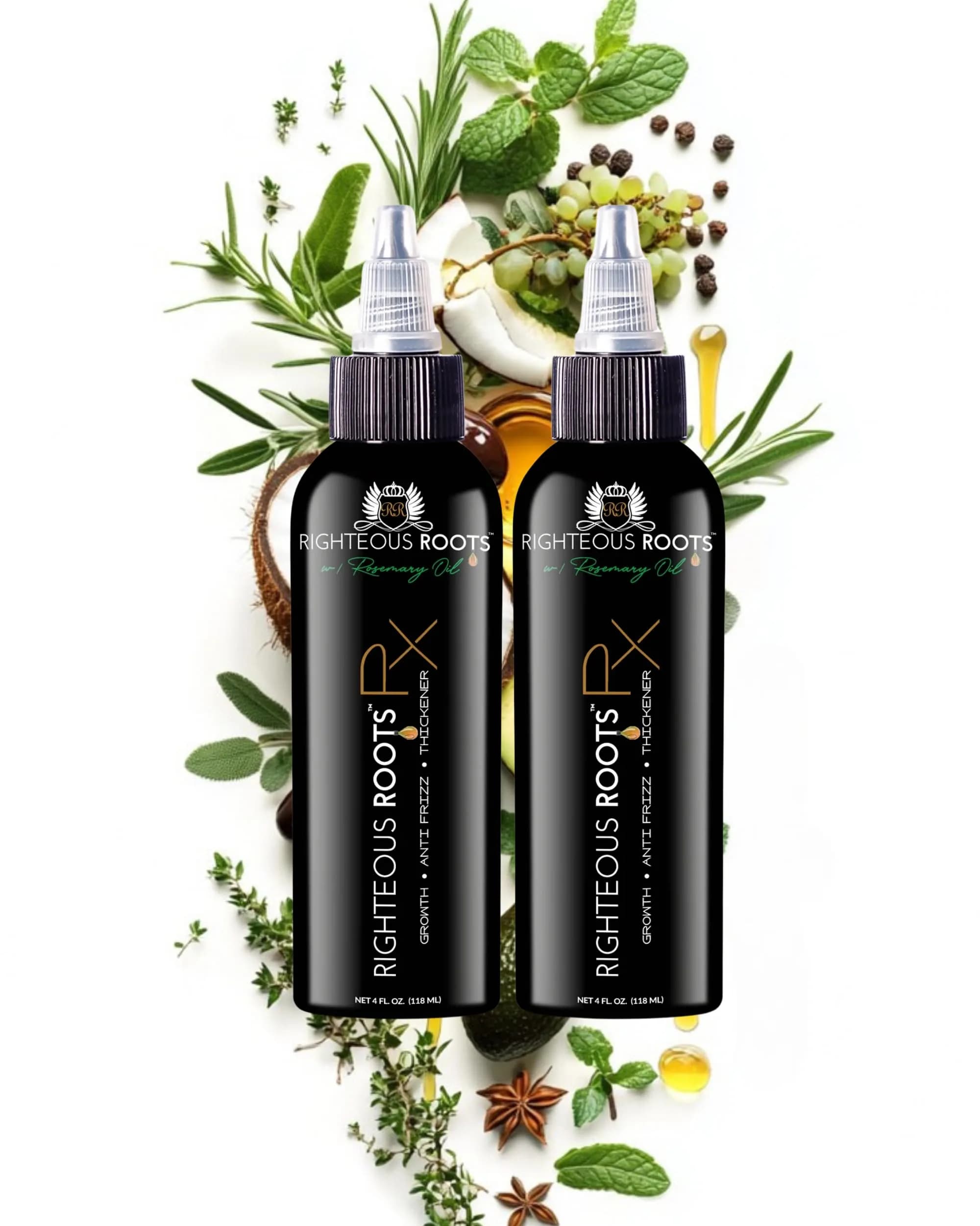 Righteous Roots Hair Oil for Hair Growth, Anti Frizz & Thickening (4 fl oz, Pack of 2) | Supports Hair Growth & Detangles — 4 Fl Oz