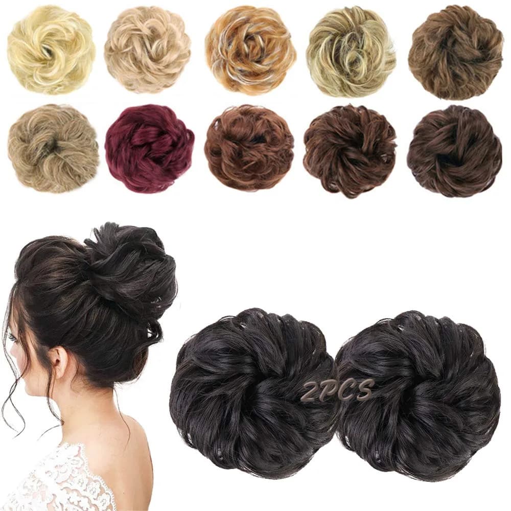 MORICA 2PCS Brown Black Messy Bun Hair Piece for Women, Heat Resistant Synthetic Fiber, 6 inches | Adds Volume & Fullness