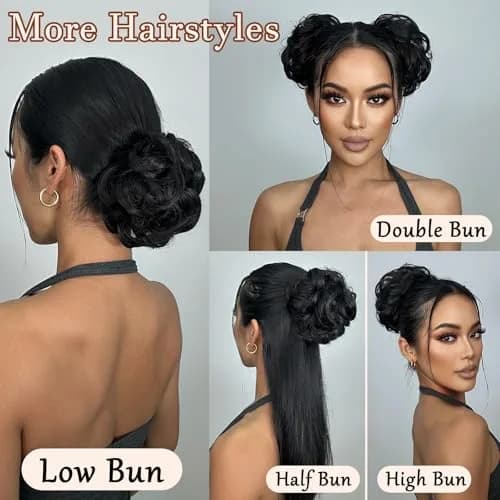 MORICA 2PCS Brown Black Messy Bun Hair Piece for Women, Heat Resistant Synthetic Fiber, 6 inches | Adds Volume & Fullness thumbnail 5