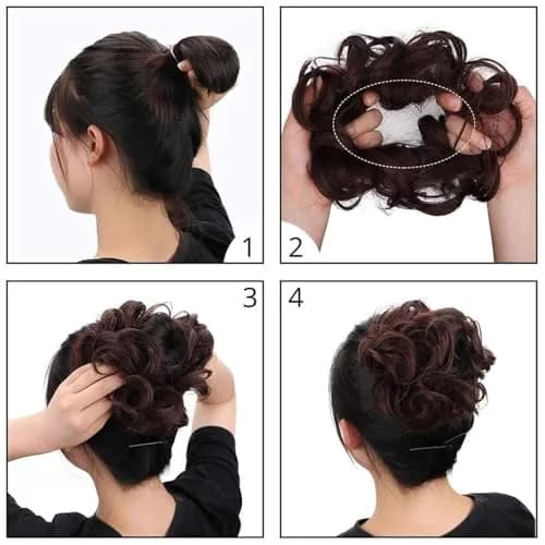 MORICA 2PCS Brown Black Messy Bun Hair Piece for Women, Heat Resistant Synthetic Fiber, 6 inches | Adds Volume & Fullness thumbnail 7