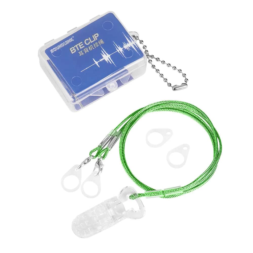 SOUNDLINK Hearing Aid Clip Holder with Silicone Loops & Rope - Green | Protects BTE Against Falling Off — Green