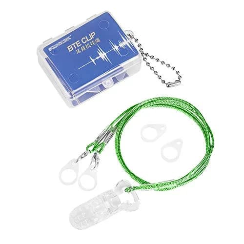 SOUNDLINK Hearing Aid Clip Holder with Silicone Loops & Rope - Green | Protects BTE Against Falling Off thumbnail 1