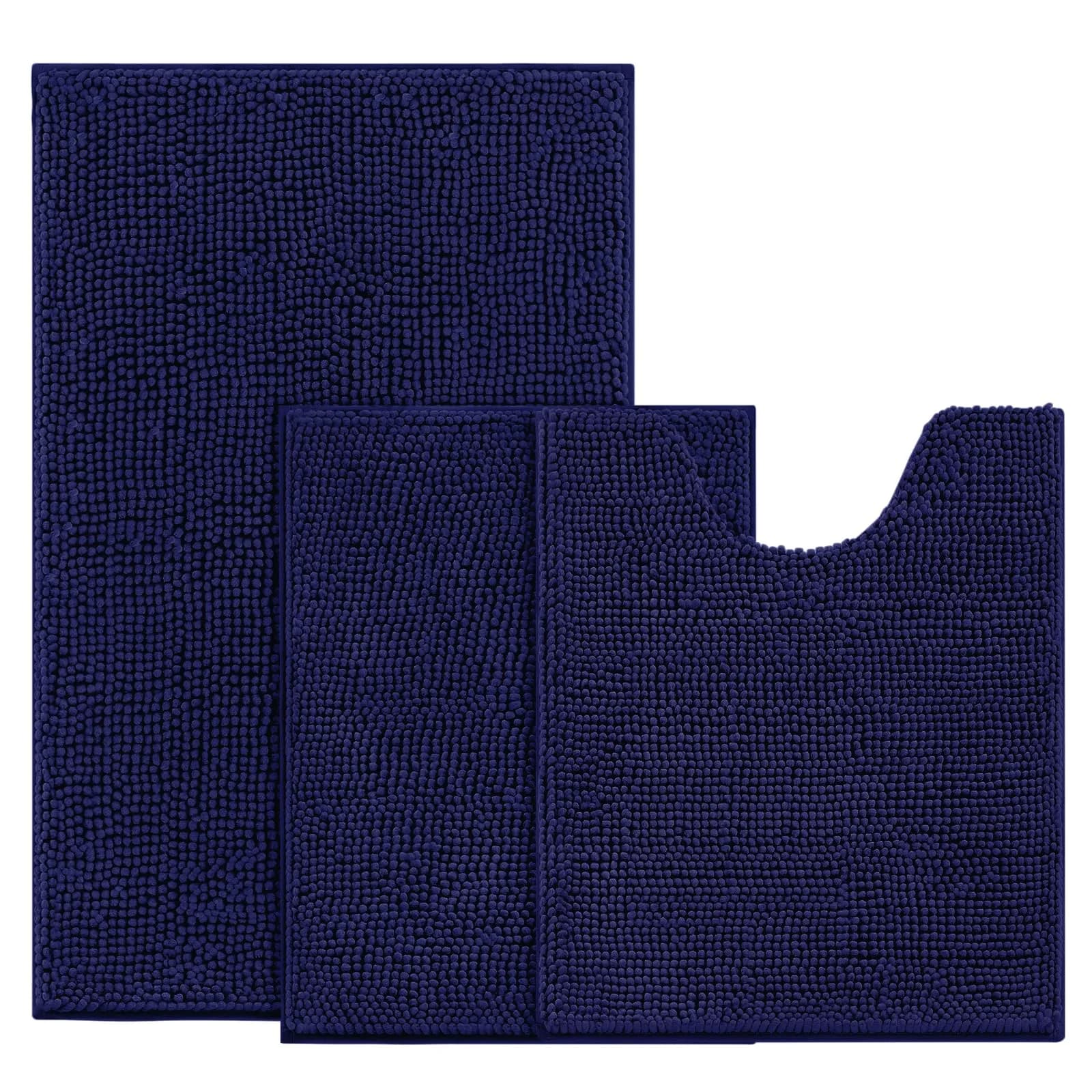 BYSURE Navy Blue Bathroom Rugs Sets 3 Piece Non Slip Plush Chenille Soft Washable Bath Mats | Extra Absorbent, Family Safe, 3-Piece — Blue-navy Blue
