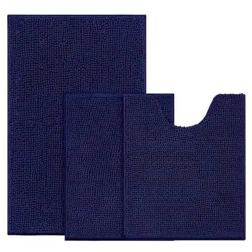 BYSURE Navy Blue Bathroom Rugs Sets 3 Piece Non Slip Plush Chenille Soft Washable Bath Mats | Extra Absorbent, Family Safe, 3-Piece thumbnail 1