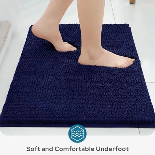 BYSURE Navy Blue Bathroom Rugs Sets 3 Piece Non Slip Plush Chenille Soft Washable Bath Mats | Extra Absorbent, Family Safe, 3-Piece thumbnail 4