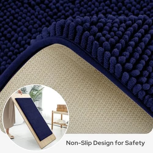 BYSURE Navy Blue Bathroom Rugs Sets 3 Piece Non Slip Plush Chenille Soft Washable Bath Mats | Extra Absorbent, Family Safe, 3-Piece thumbnail 5